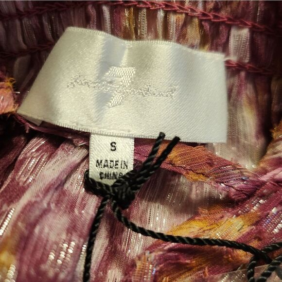 7 For All Mankind Silk Blend Metallic Mock Neck With Ties Blouse Size S NWT - Picture 5 of 6